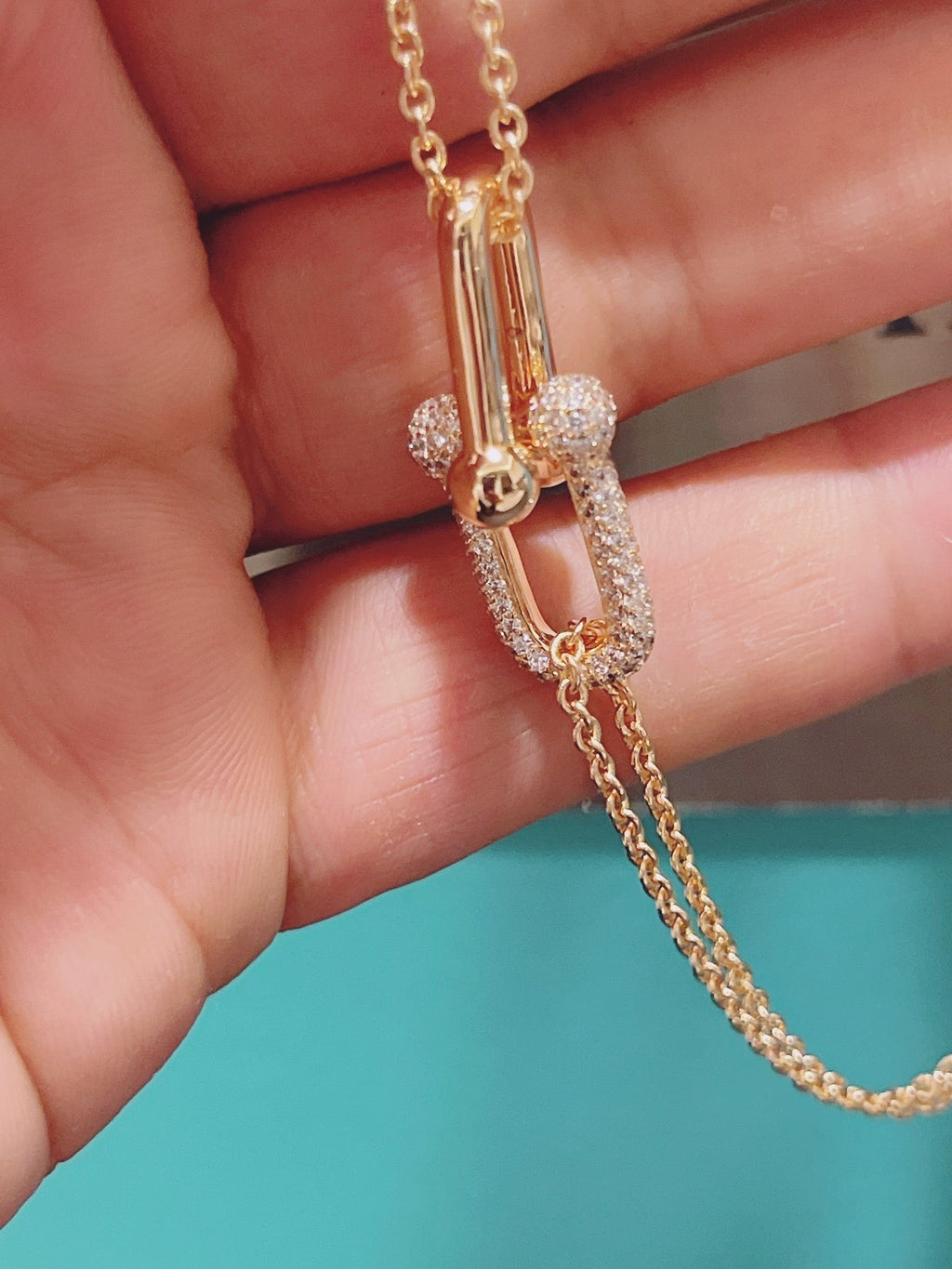 HARDWARE DOUBLE LINK PEDANT PINK GOLD DIAMOND NECKLACE
