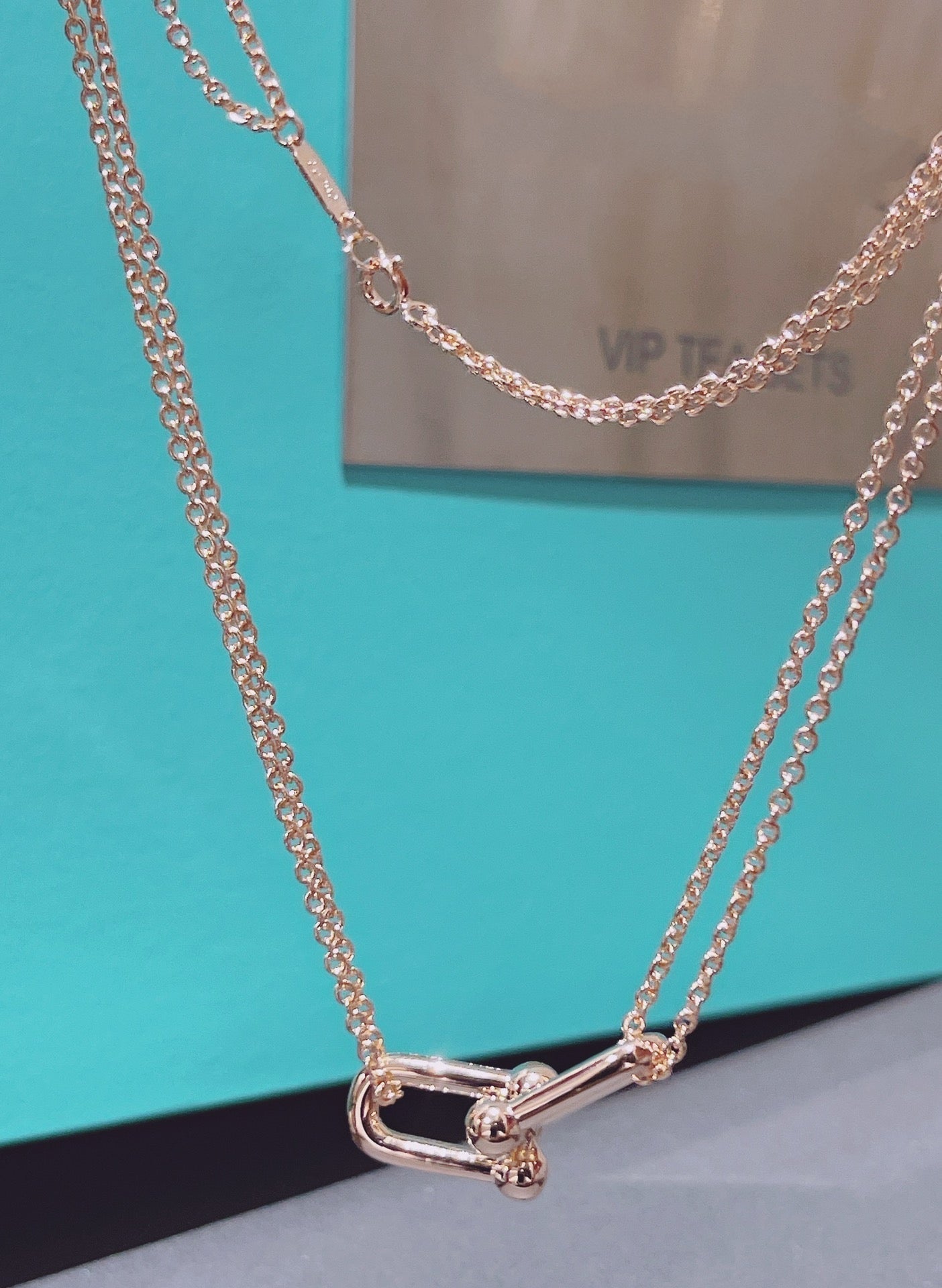 HARDWARE DOUBLE LINK PEDANT PINK GOLD NECKLACE
