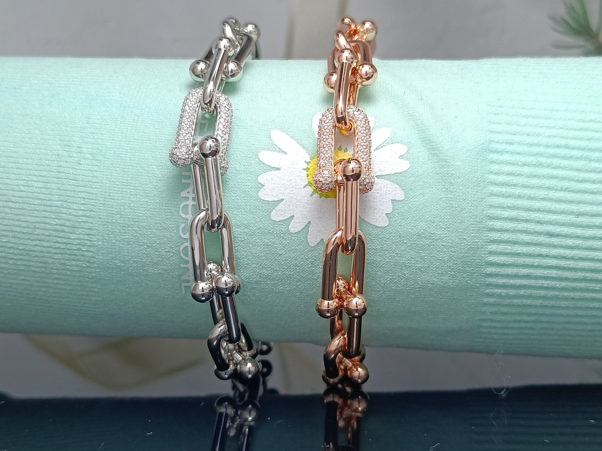 HARDWARE BRACELET PINK GOLD AND SILVER DIAMOND
