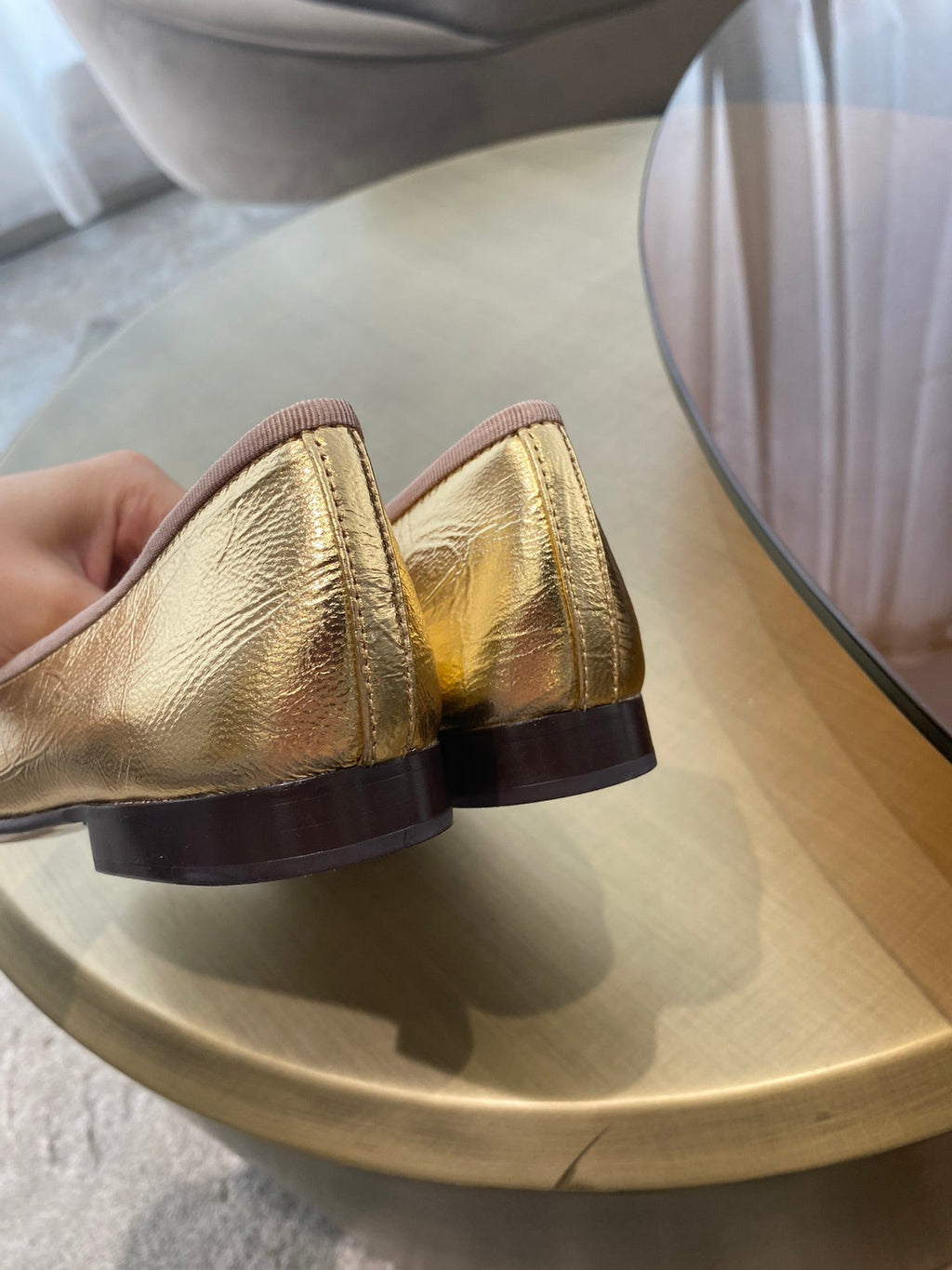 BALLET FLATS GOLD BLACK LAMBSKIN CANVAS