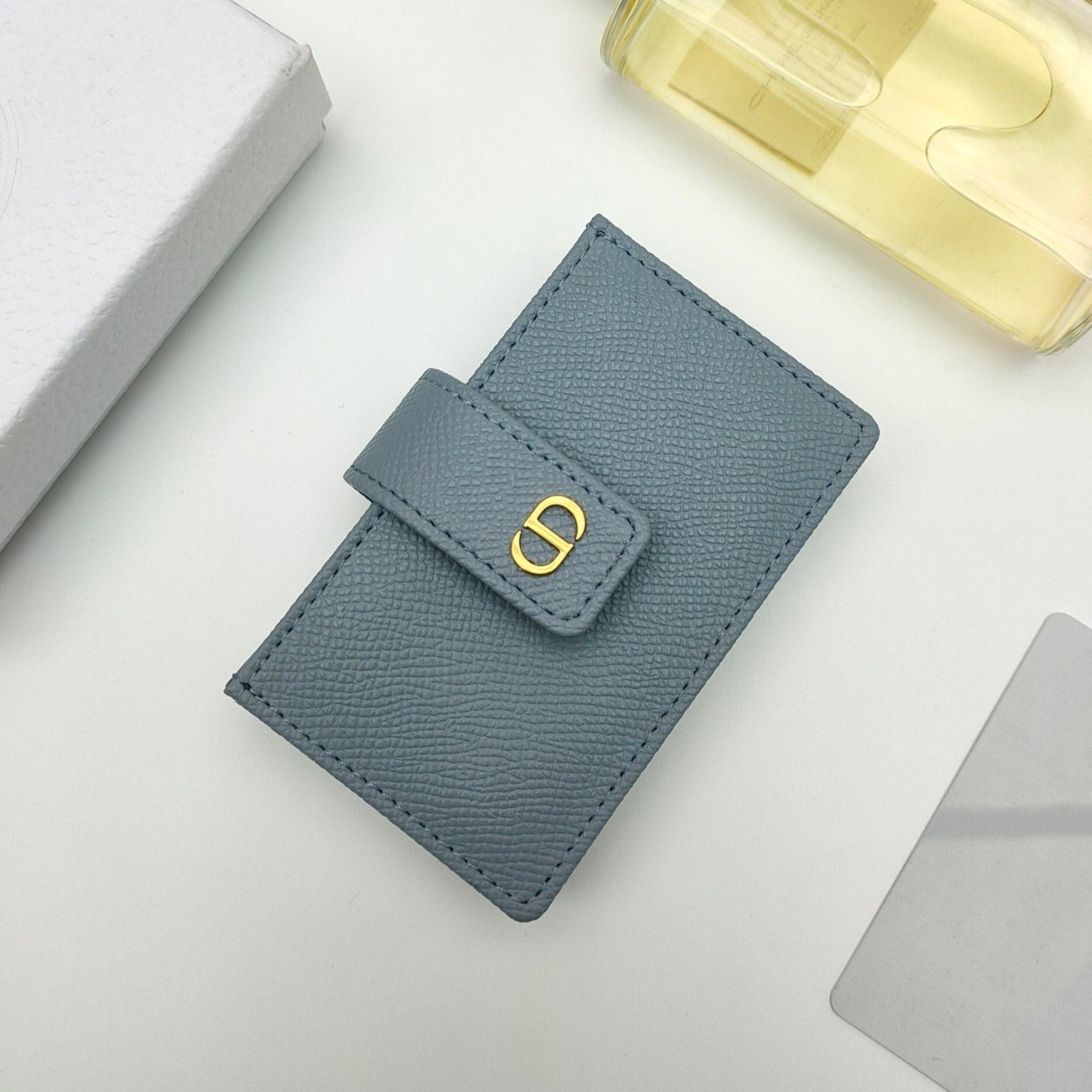 CARD HOLDER WALLET LADY GRAINED COWHIDE BLUE GRAY
