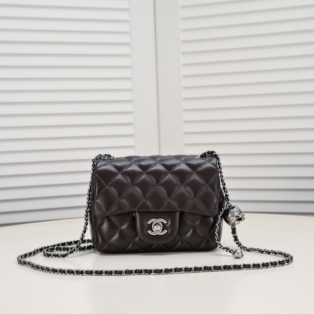 SMALL FLAP BAG 17CM 1786 BROWN SILVER
