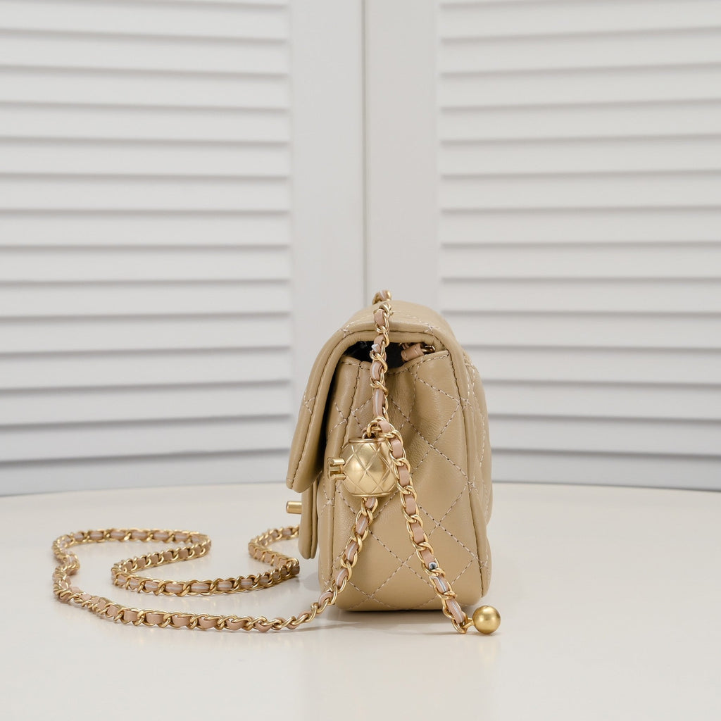 FLAP BAG 20CM 1787 PALE BROWN GOLD