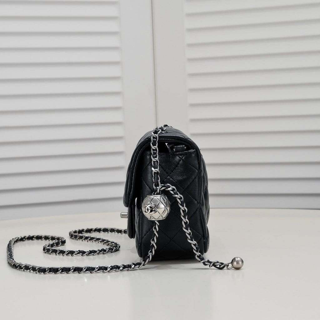 FLAP BAG 20CM 1787 BLACK SILVER
