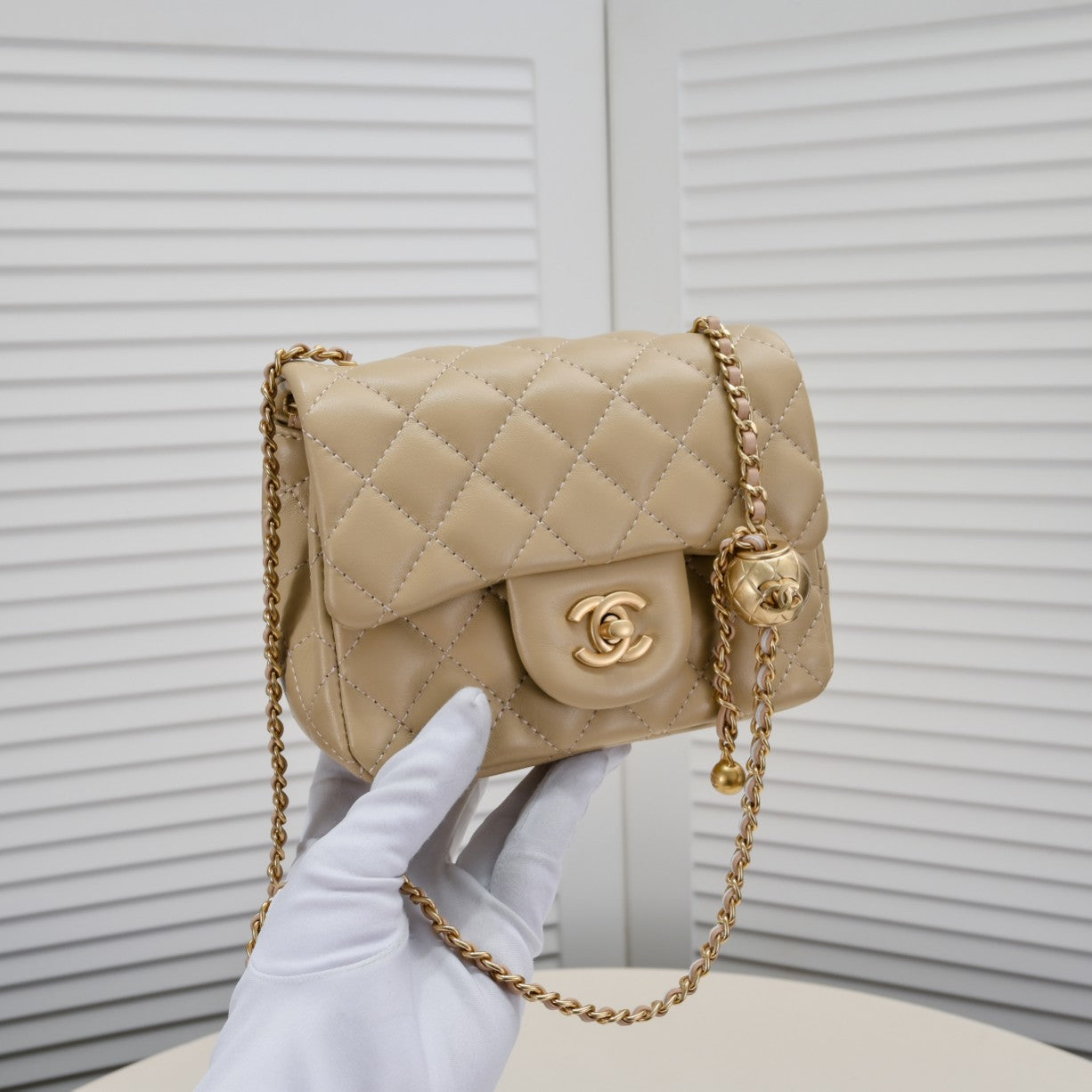 SMALL FLAP BAG 17CM 1786 PALE BROWN GOLD
