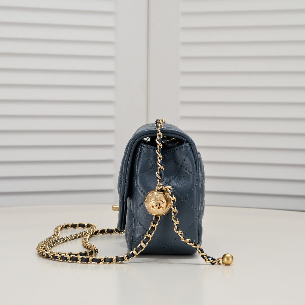 SMALL FLAP BAG 17CM 1786 SAPPHIRE BLUE GOLD
