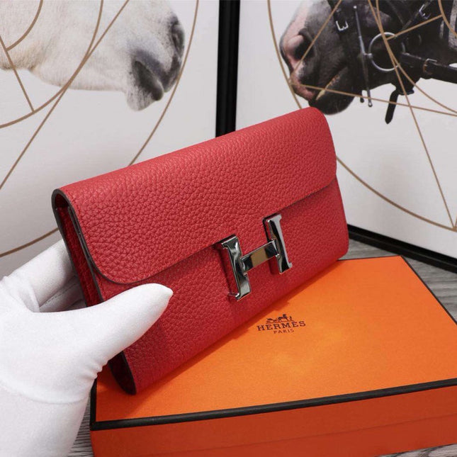 HM CLUTCH CONSTANCE 20.5 RED CALFSKIN SILVER HARDWARE
