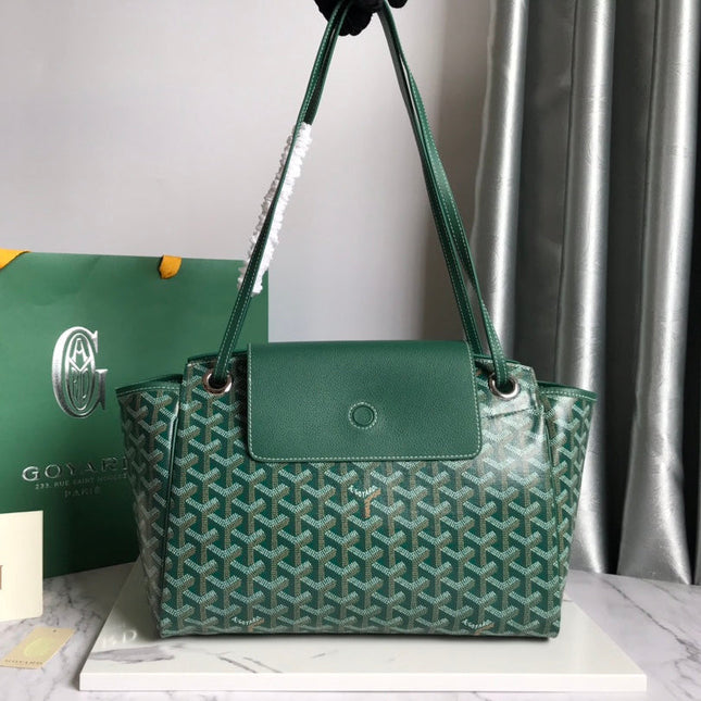GOYA 26S ROUETTE PM TOTE BAG 30MM IN DARK GREEN CANVAS AND CALFSKIN