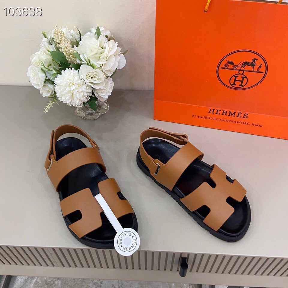 HM GENIUS SANDAL COPPER AND BLACK CALFSKIN