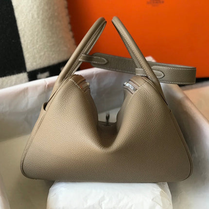 HM LINDY 30 BAG IN PEANUT BROWN CALFSKIN SILVER HARDWARE