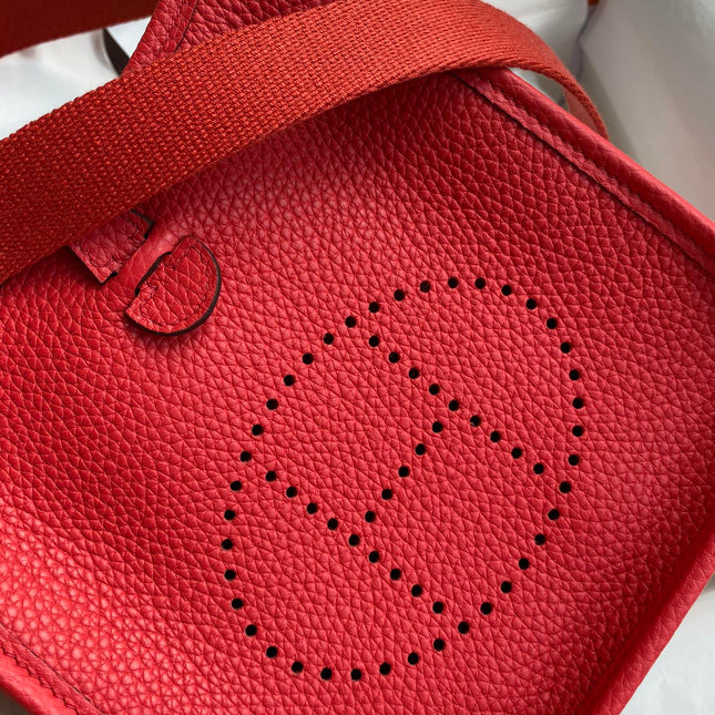 HM 25S EVELYNE 17 CM IN RED COWHIDE AND CANVAS WITH SILVER HARDWARE