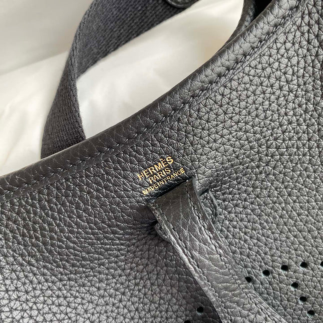HM 25S EVELYNE 17 CM IN BLACK COWHIDE AND CANVAS WITH GOLD HARDWARE