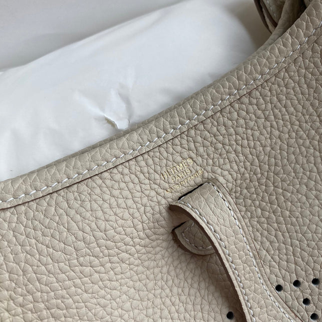 HM 25S EVELYNE 17 CM IN LIGHT BEIGE COWHIDE AND CANVAS WITH GOLD HARDWARE