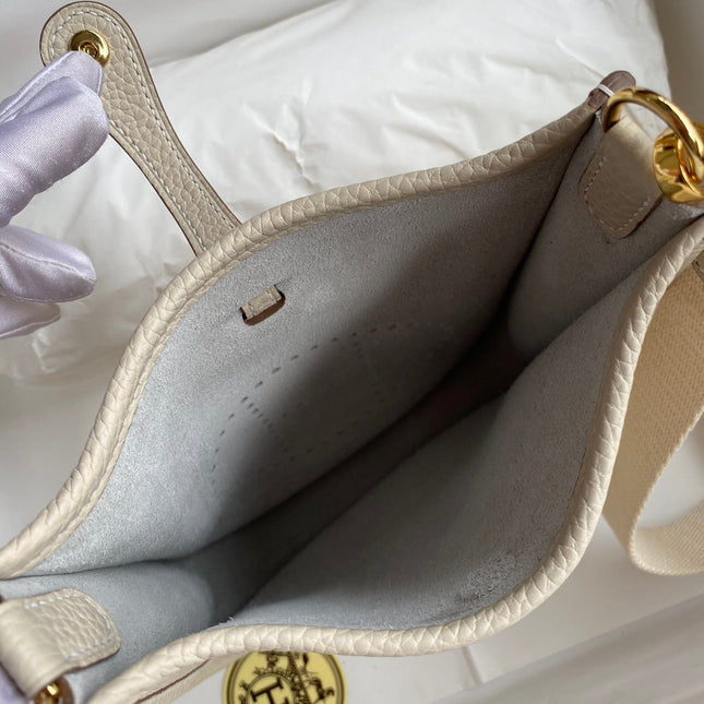 HM 25S EVELYNE 17 CM IN LIGHT BEIGE COWHIDE AND CANVAS WITH GOLD HARDWARE