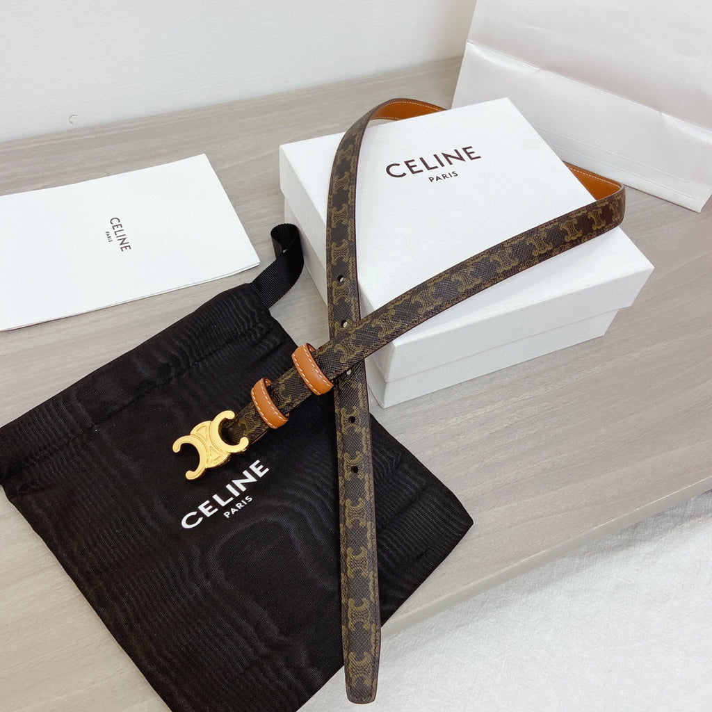TRIOMPHE 18MM REVERSIBLE IN DARK BROWN MONOGRAM CALFSKIN AND BROWN CALFSKIN WITH GOLD BUCKLE