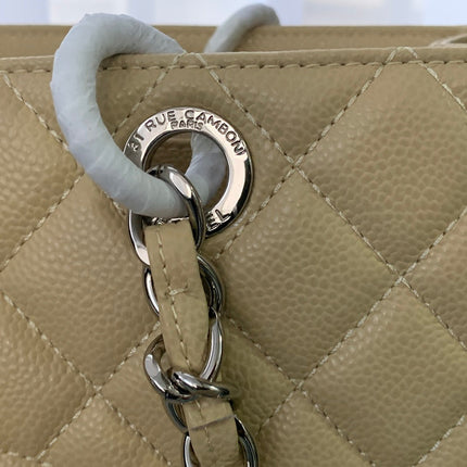 CHANEL 25S MEDALLION TOTE 33 CM IN BEIGE CAVIAR WITH SILVER HARDWARE