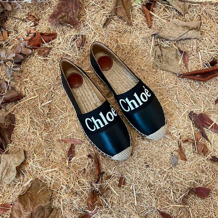 CHLOÉ 26S ESPADRILLE LOAFERS IN BLACK CALFSKIN AND CANVAS