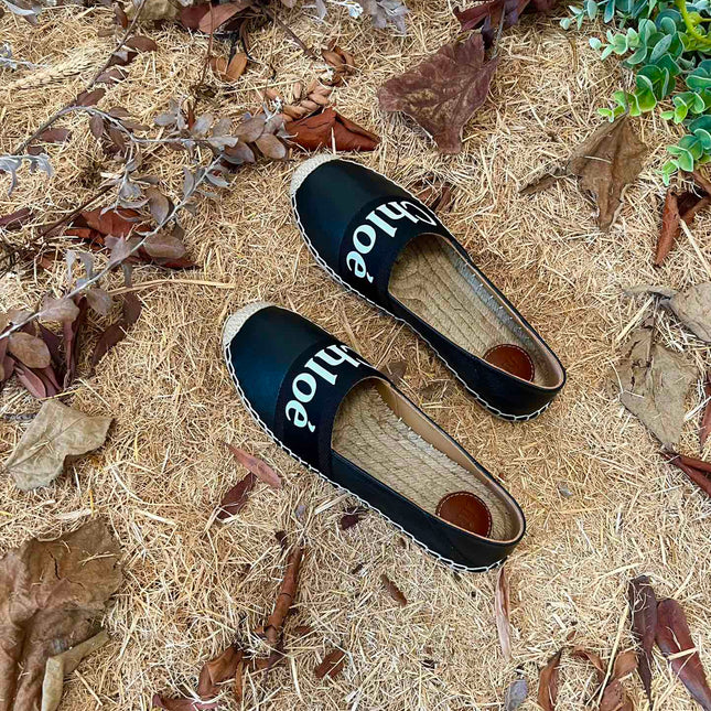 CHLOÉ 26S ESPADRILLE LOAFERS IN BLACK CALFSKIN AND CANVAS