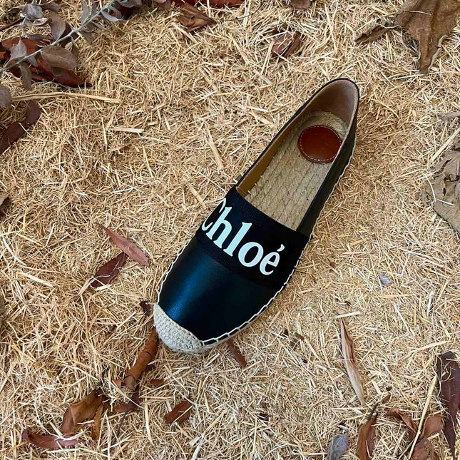 CHLOÉ 26S ESPADRILLE LOAFERS IN BLACK CALFSKIN AND CANVAS