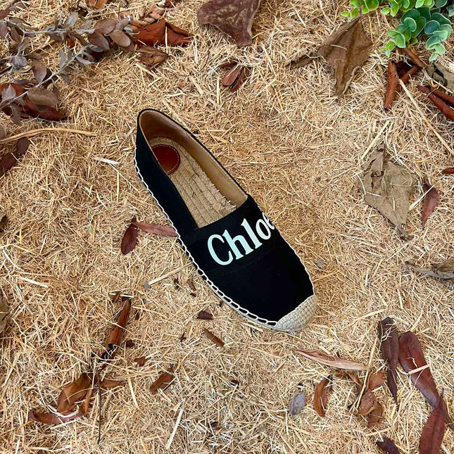 CHLOÉ 26S ESPADRILLE LOAFERS IN BLACK CANVAS