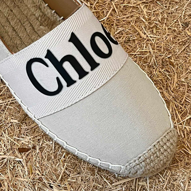 CHLOÉ 26S ESPADRILLE LOAFERS IN LIGHT BEIGE CANVAS