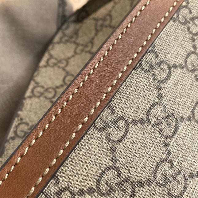 GG PADLOCK LARGE 35 SHOULDER BAG BEIGE CANVAS AND BROWN CALFSKIN
