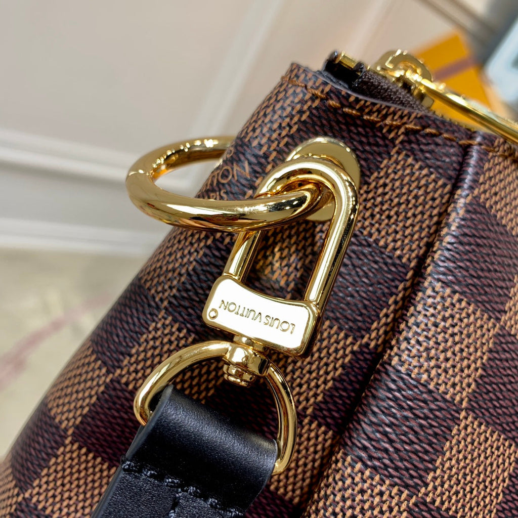 BOÉTIE PM TOTE 25 IN BROWN CHECKERED PATTERN MONOGRAM COATED CANVAS