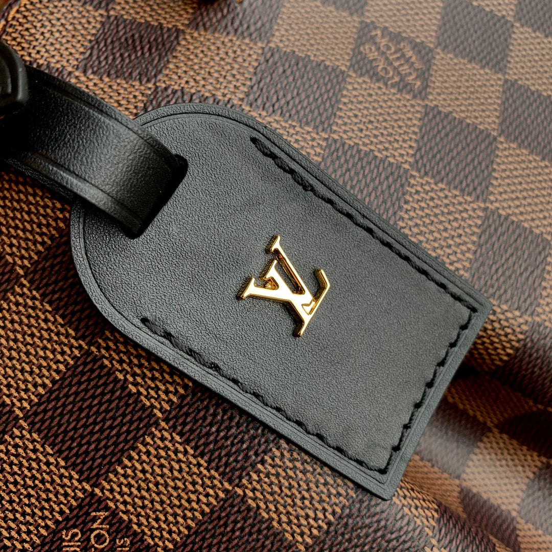BOÉTIE PM TOTE 25 IN BROWN CHECKERED PATTERN MONOGRAM COATED CANVAS