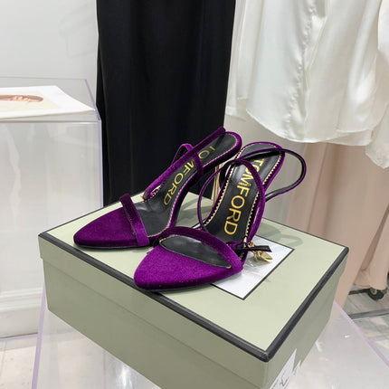 TOM FORD 26S GOLD BUCKLE HEELS 105 MM IN DARK PURPLE VELVET