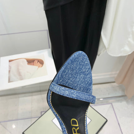 PADLOCK HIGH HEEL 10 CM SANDAL IN LIGHT BLUE DENIM