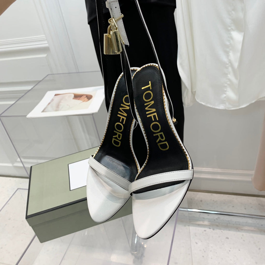 TOM FORD 26S GOLD BUCKLE HEELS 105 MM IN WHITE LAMBSKIN