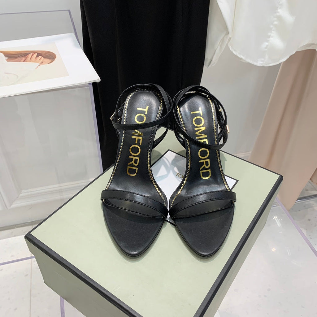 PADLOCK HIGH HEEL 10 CM SANDAL IN BLACK SHEEPSKIN