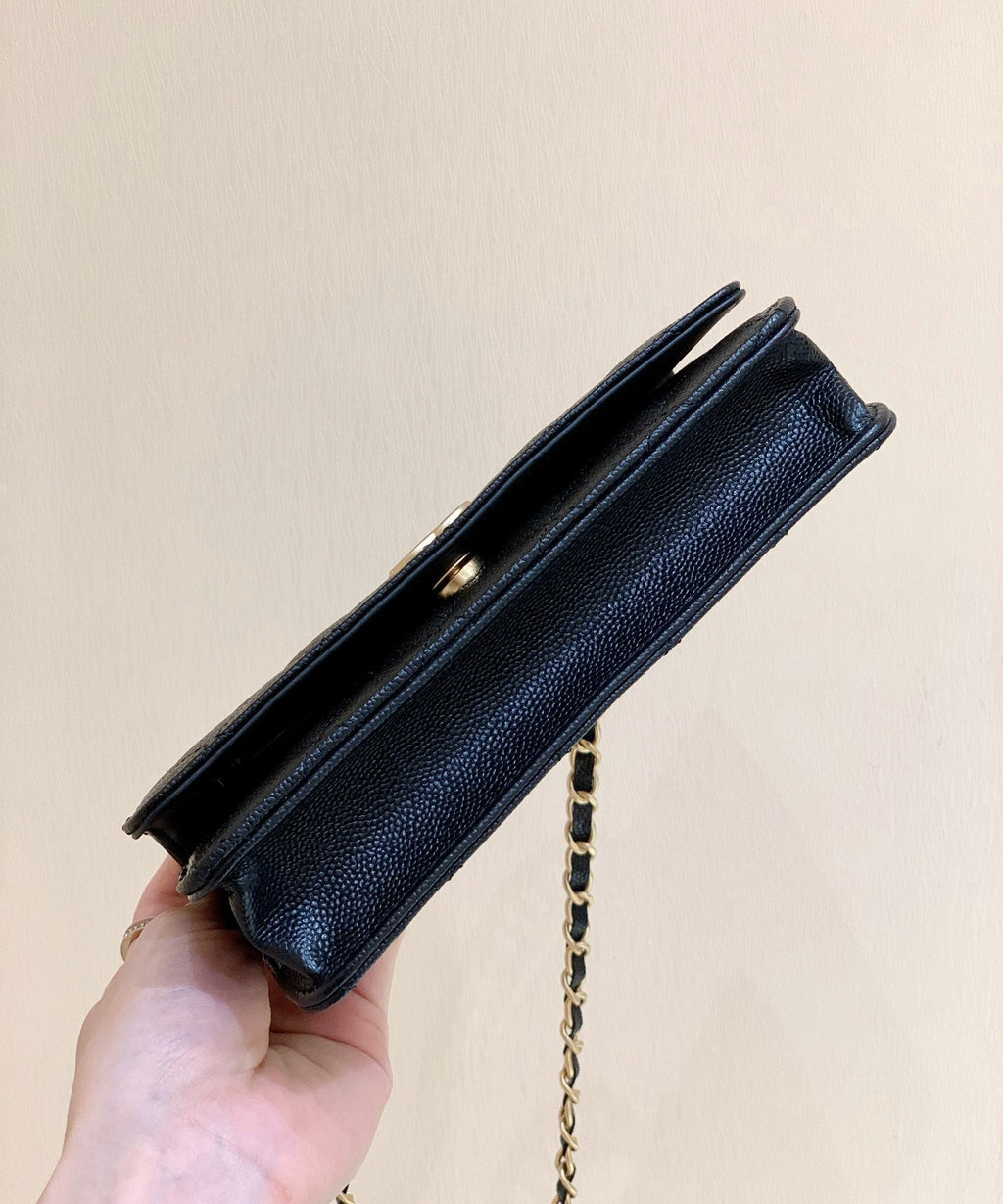 CHANEL 25S TOP HANDLE BAG 19 IN BLACK WALLET ON CHAIN LAMBSKIN