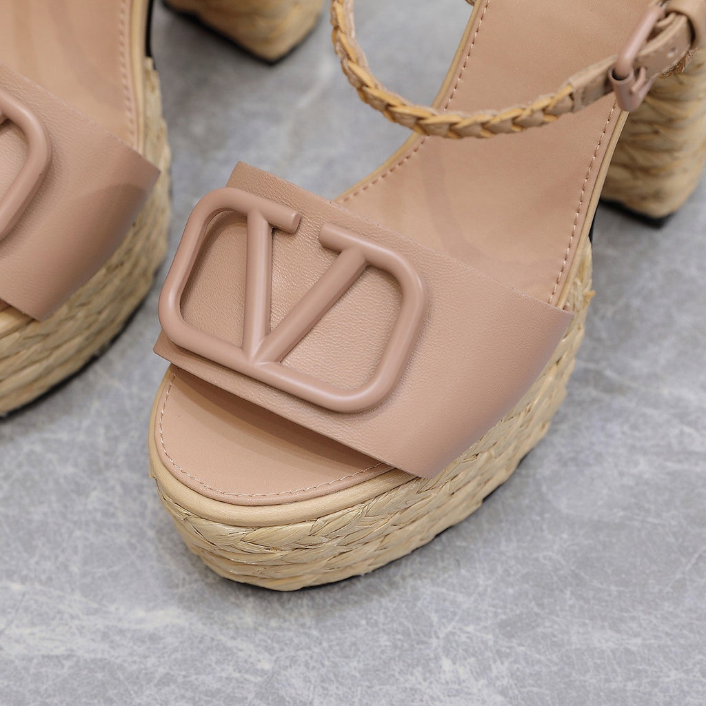 VLTN ESPADRILLE WEDGE SANDALS 25S 130 MM IN MUTED PEACH BEIGE LAMBSKIN