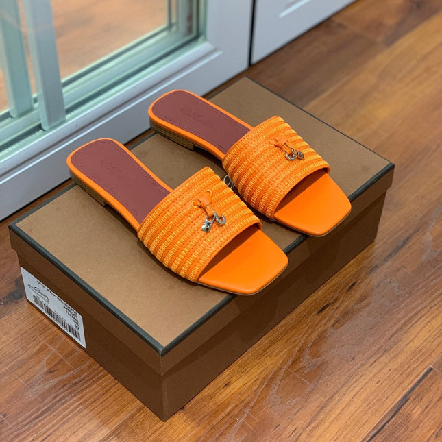 LP RAFFIA CHARMS FLATS SANDAL ORANGE CALFSKIN