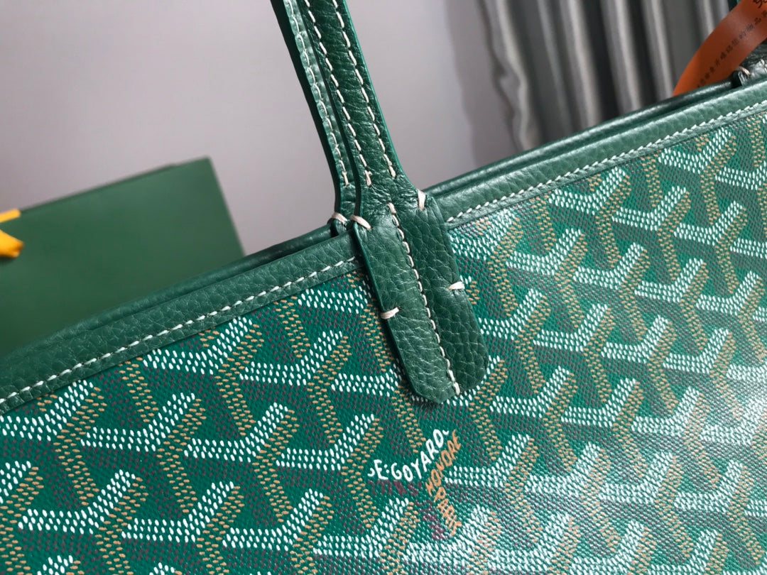 HARDY PM BAG 40 IN GREEN GOYARDINE CANVAS AND TAURILLON LEATHER TRIM