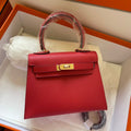 KELLY MINI 20 BAG IN RUBY RED CALFSKIN WITH GOLD HARDWARE