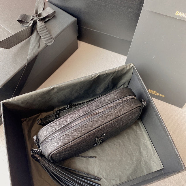 LOU MINI CAMERA BAG 19 IN BLACK CAVIAR PATTERN CALFSKIN BLACK HARDWARE