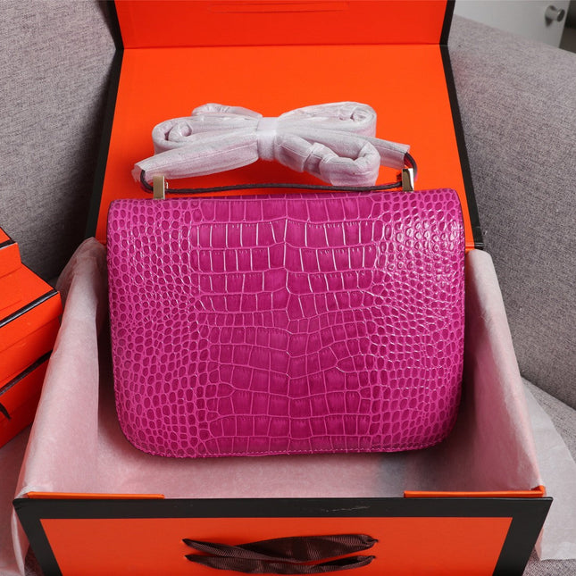 HM CONSTANCE 23 BARBIE PINK ALLIGATOR SILVER HARDWARE