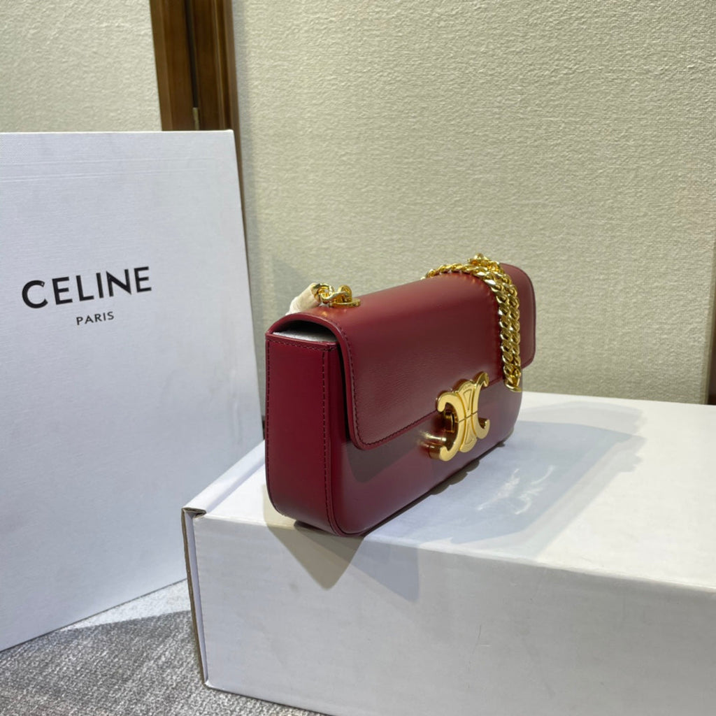 CHAIN EMBOSSED ARMPIT BAG 20 IN WINE RED CALFSKIN