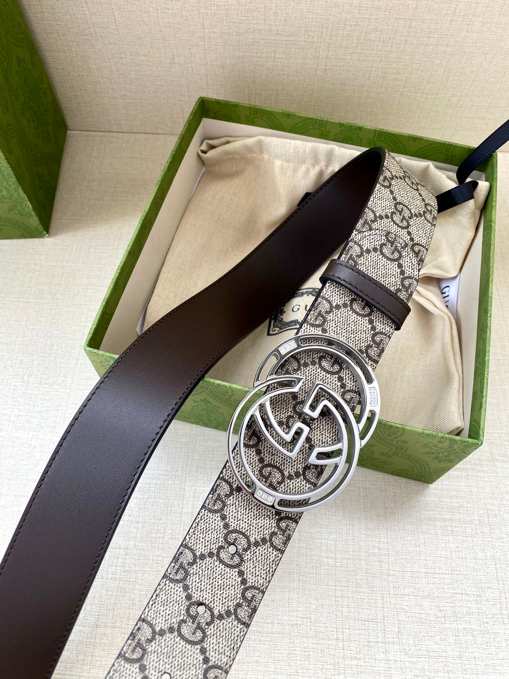 GG MARMONT MONOGRAM BELT 40MM SILVER HARDWARE