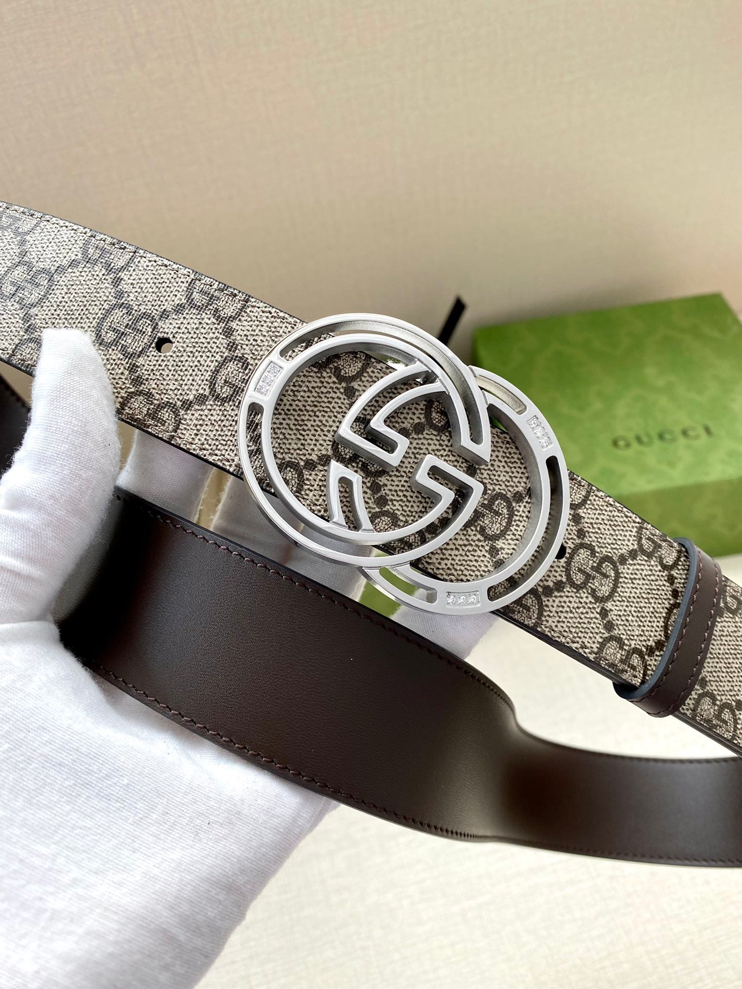 GG MARMONT MONOGRAM BELT 40MM SILVER HARDWARE