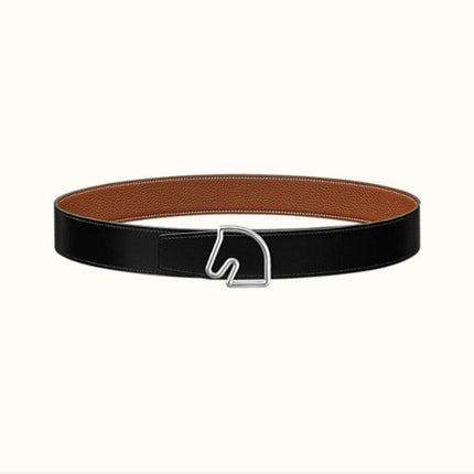 BOUCLE BELT BUCKLE & REVERSIBLE GINGER ORANGE AND BLACK LEATHER STRAP 38MM SILVER HARDWARE