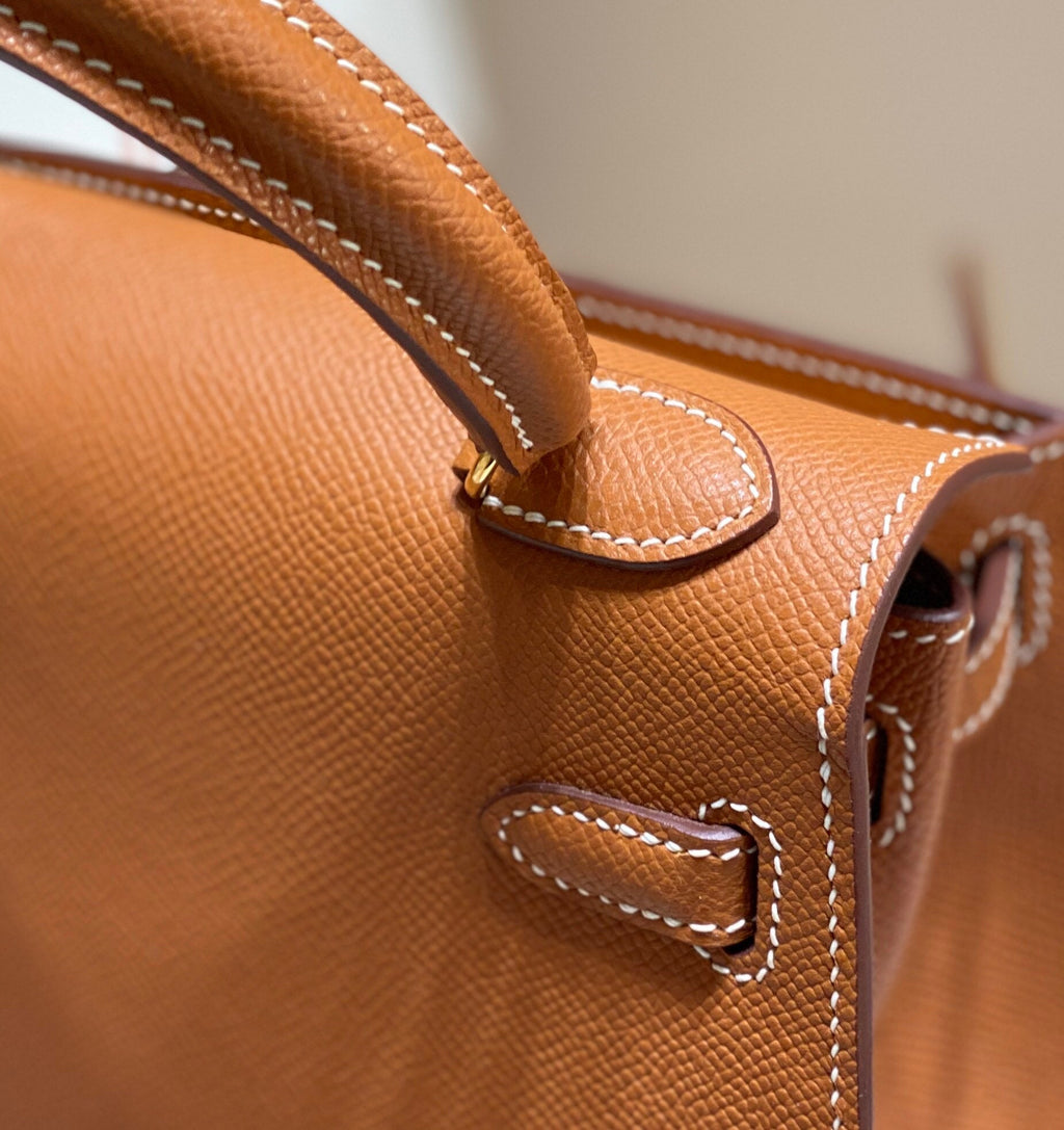 KELLY MINI 20 BAG IN BRONZE BROWN CALFSKIN WITH GOLD HARDWARE