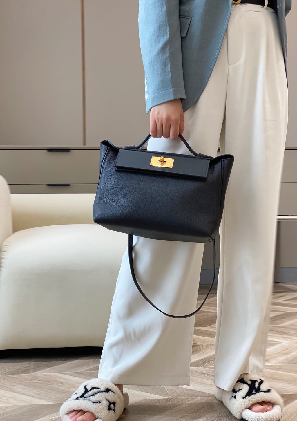 MINI 24/24 29CM IN BLACK EVERCOLOR CALFSKIN GOLD KELLY BUCKLE