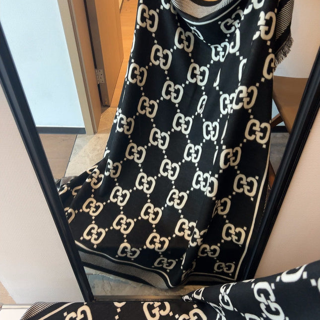 SQUARE SCARF 140 CM IN BLACK MIX WHITE SILK CASHMERE  401511