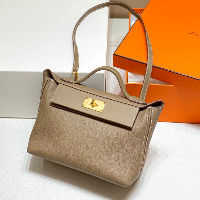 MINI 24/24 29CM IN TOGO ETOUPE EVERCOLOR CALFSKIN GOLD KELLY BUCKLE