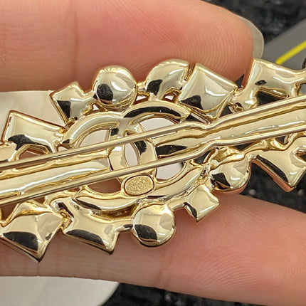 CHANEL 26S DOUBLE C LOGO CRYSTAL GEOMETRIC HAIR CLIP IN GOLD METAL 629931