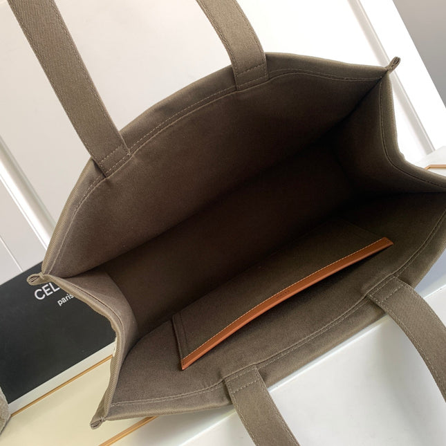 DARK BROWN 41 CANVAS TOTE LOGO LETTER