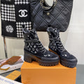 LAUREATE PLATFORM BOOTS IN BLACK MIX WHITE SUEDE AND MONOGRAM JACQUARD PATTERN